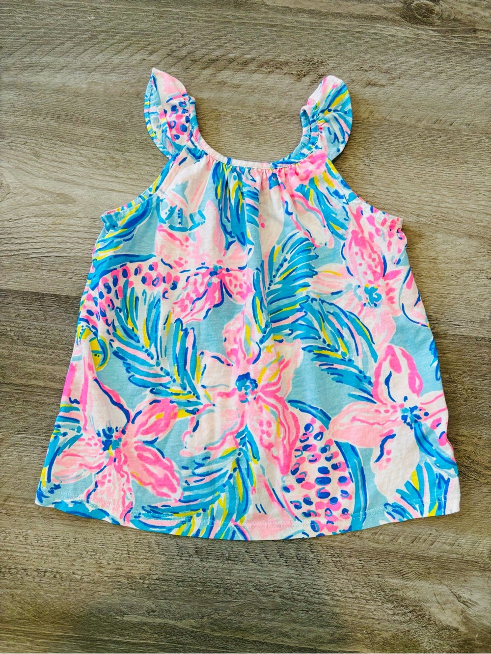 2 PIECE Lilly Pulitzer Pink, Blue & Yellow Floral Dress 6-12 Months